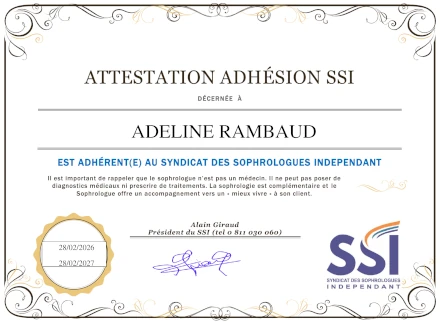 Attestation adhesion syndicat SSI Adeline Rambaud Sophrologue
